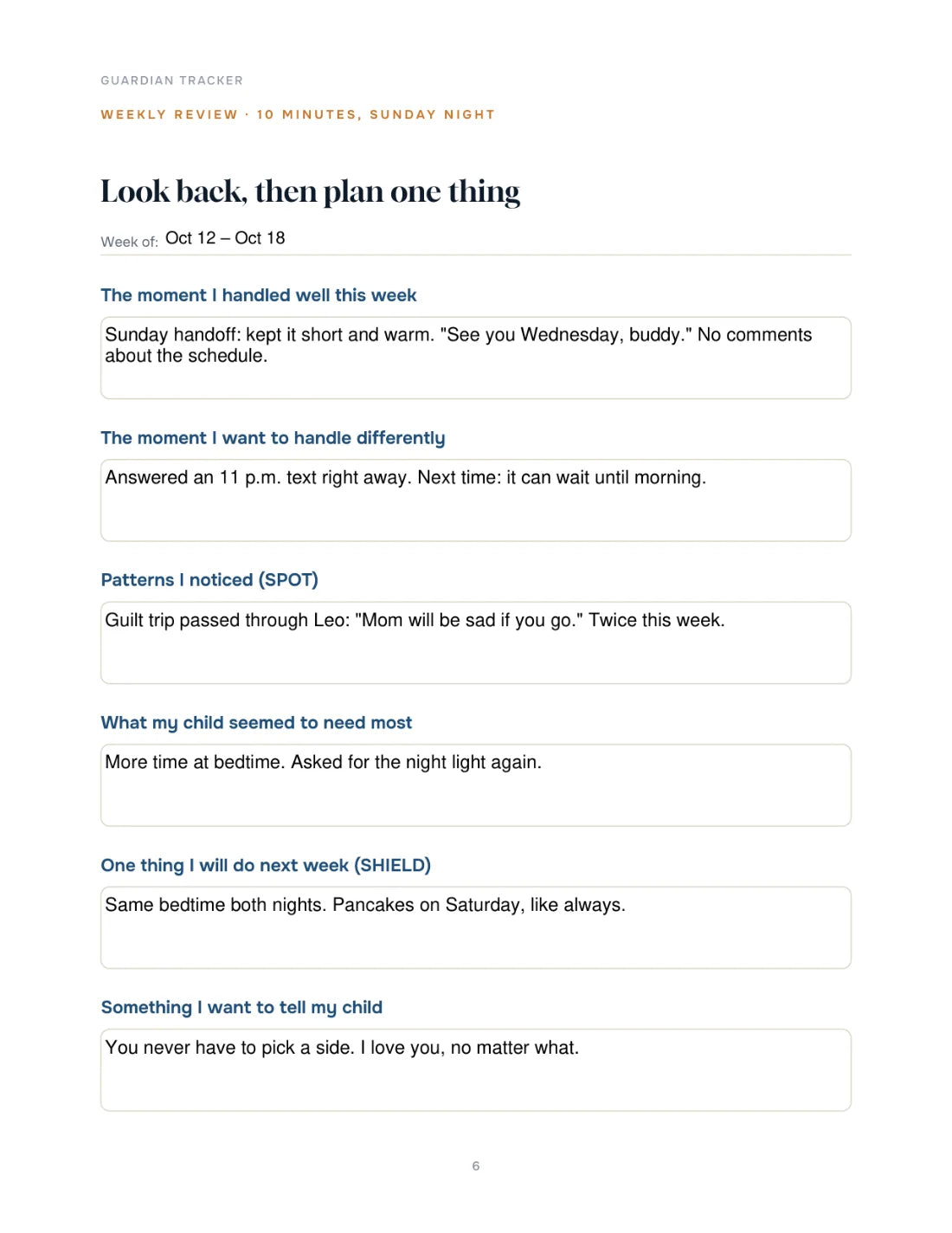 Fill it in on your phone (example entries)