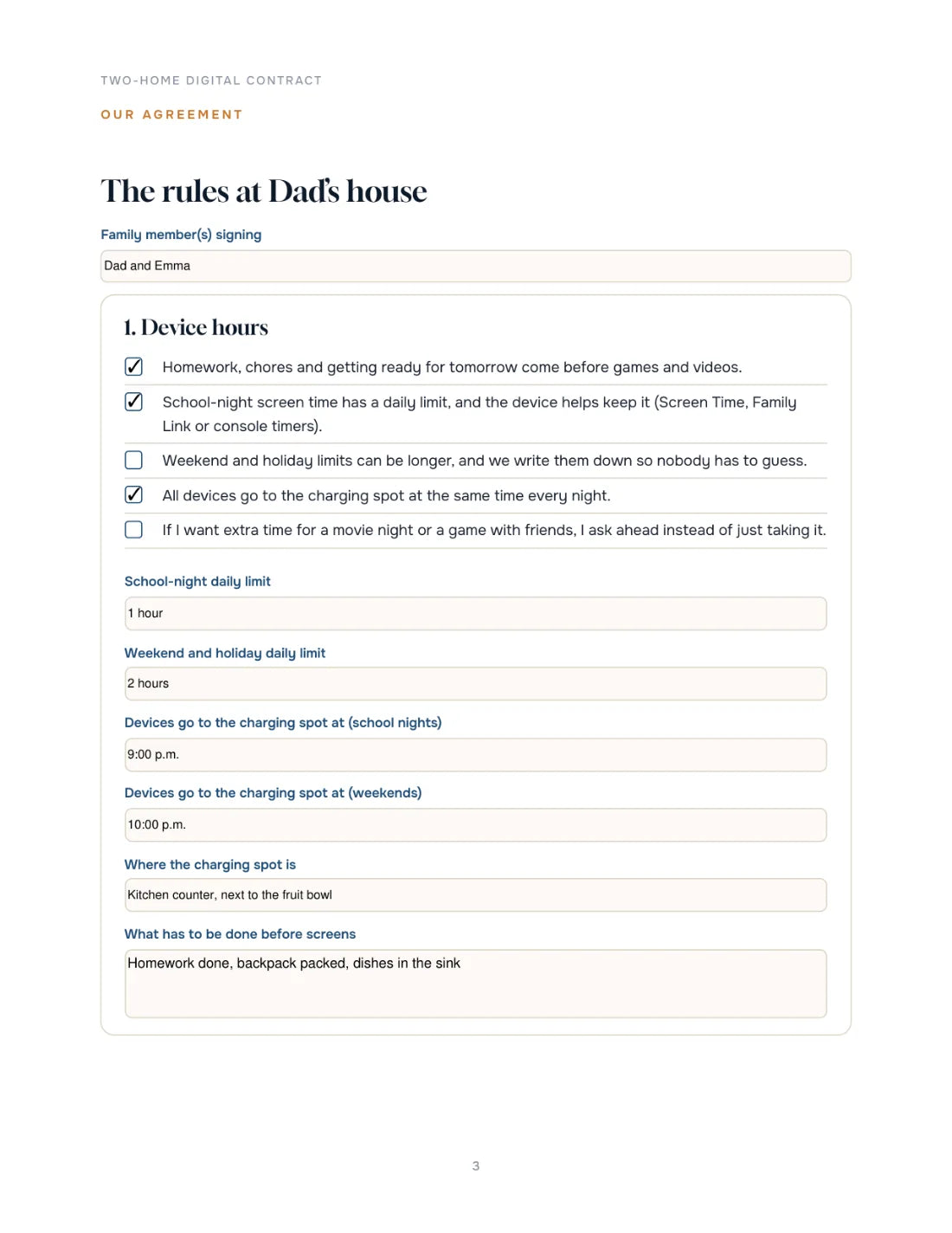 Fill it in together (example entries)